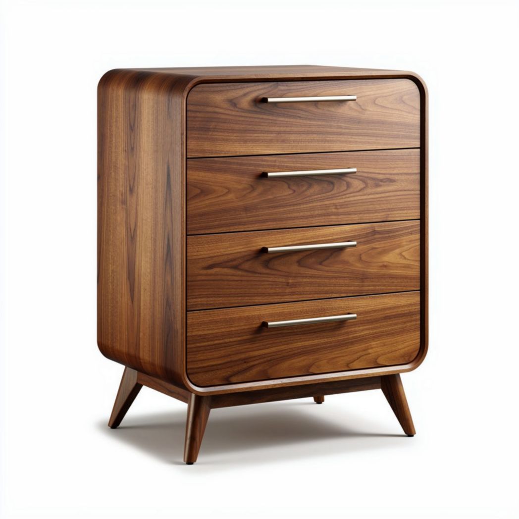 Wooden four-drawer chest in walnut finish with modern design for bedroom storage