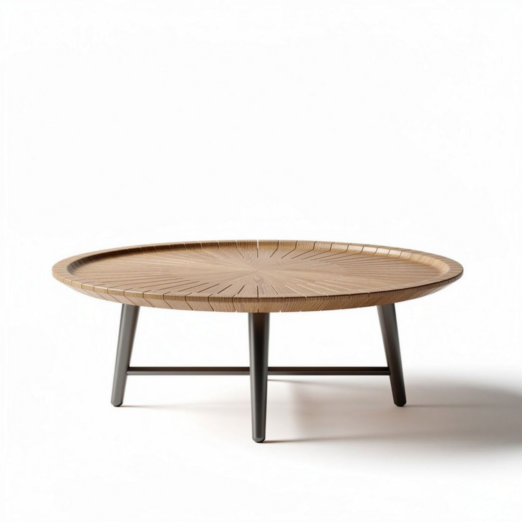 Round coffee table with wooden top and metal legs 80 x 80 x 30cm