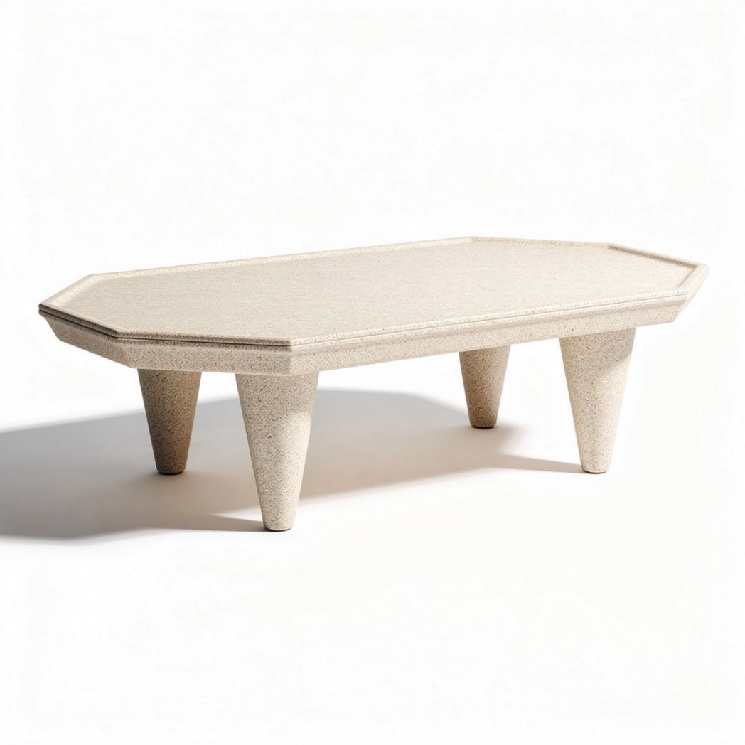 Octagonal coffee table in beige finish with tapered legs 90 x 60 x 30cm