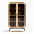 Wooden display cabinet with glass doors and shelves 90 x 45 x 150cm