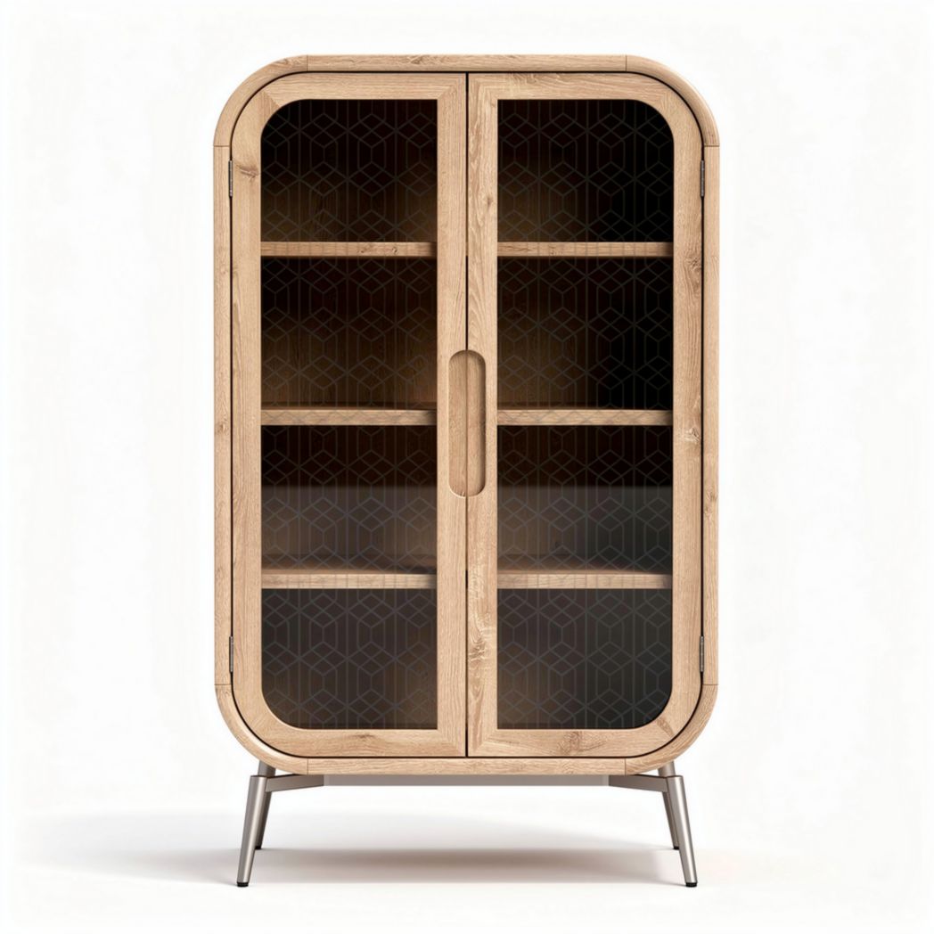 Wooden display cabinet with glass doors and shelves 90 x 45 x 150cm