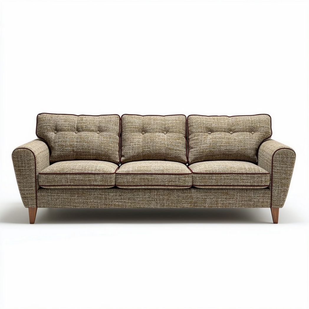 Mid-century modern sofa with button tufting in beige fabric 200 x 85 x 90cm