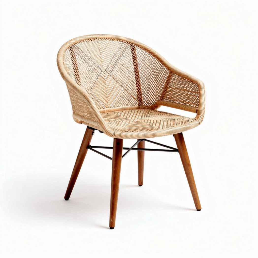 Rattan chair with wooden legs for living room and patio use 70 x 70 x 80cm