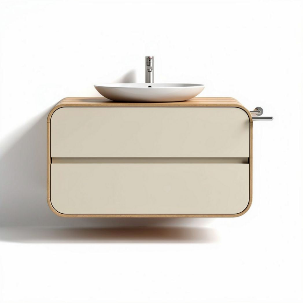 Vanity cabinet with ceramic sink and wooden countertop 80 x 50 x 45cm
