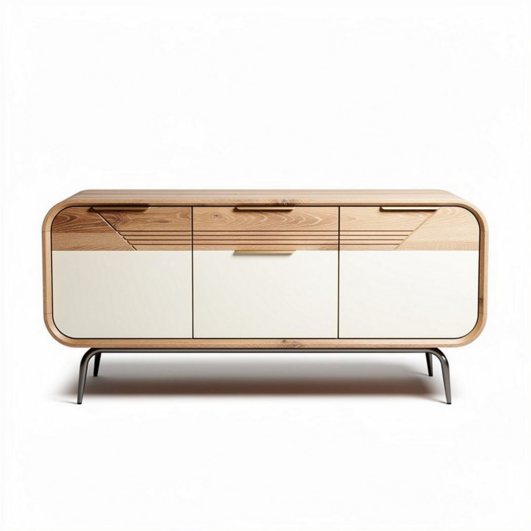 Wooden sideboard with sliding doors and metal legs 150 x 50 x 70cm
