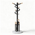 Metal and marble coat rack with umbrella stand and natural wood accents 180 x 50 x 50cm