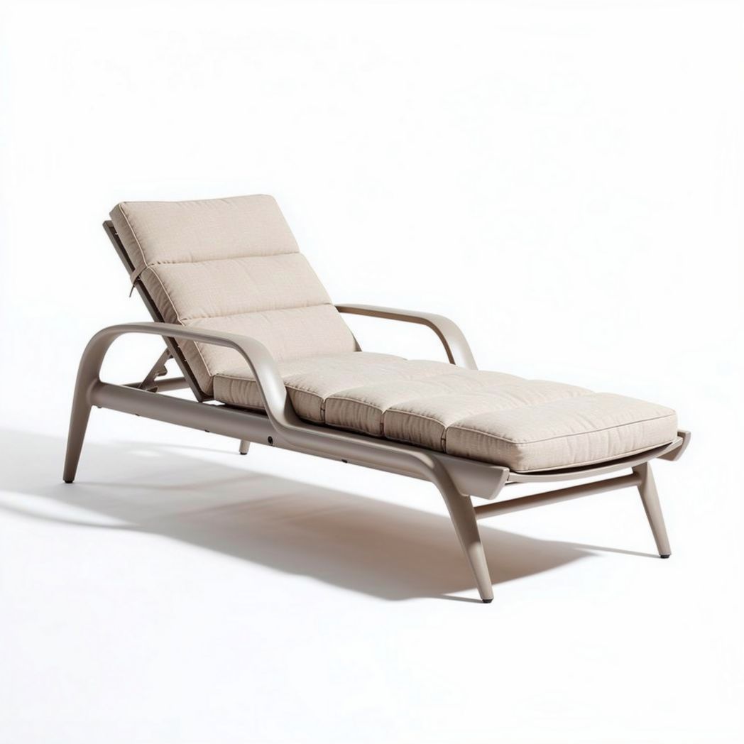 Outdoor lounge chair with adjustable backrest and beige cushion 180 x 70 x 30cm