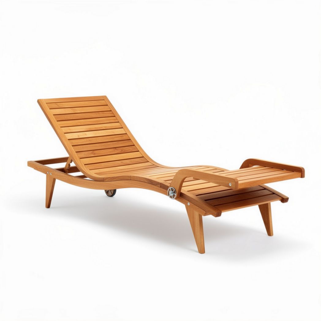 Wooden lounge chair with adjustable reclining back for outdoor use 200 x 68 x 30cm
